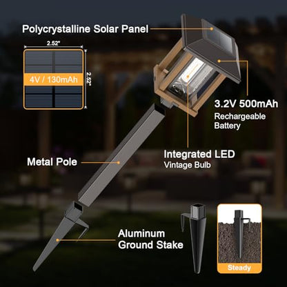 XMCOSY+ 4-Pack Solar Pathway Lights Outdoor, 25 Lumens Solar Garden Lights