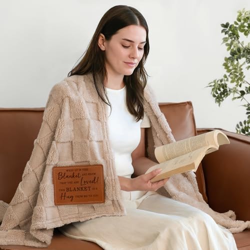 Get Well Gifts for Women Men - Checkered Soft Cotton Fleece Throw Blanket, Hug Blanket with Inspirational Words, Thinking of You/After Surgery/Healing Gifts for Women, Friends, Coworkers, 50" x 60"