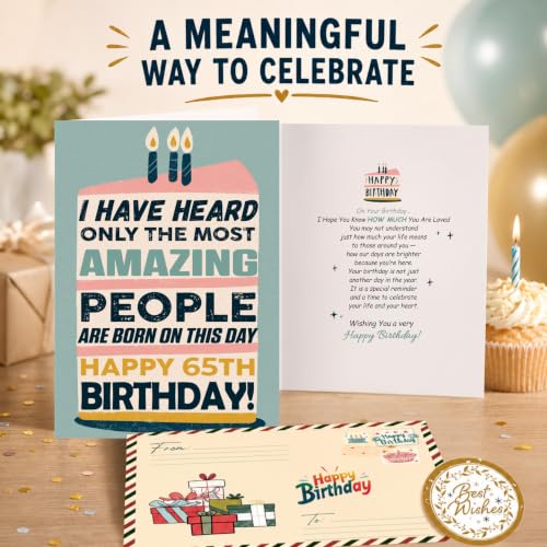 65th Birthday Card, 65th Birthday Card for Women Men with Seal and Envelope, 1965 Birthdayy Card for Mom Dad Wife Husband Him Her Friend Grandma Grandpa - color: 65th