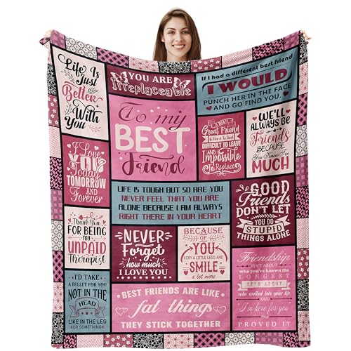 Best Friend Blanket 60"X50", Birthday Gifts for Best Friend Women, Friendship Gifts for Women, Bestie Gifts, Friendship Throw Blanket for My Best Friend, Bestie, BBF, Soul Sister - color: Pink Friend