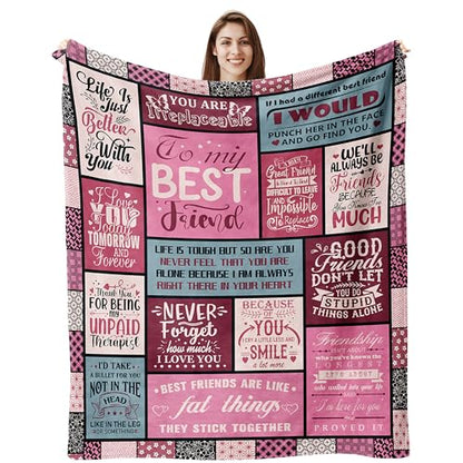 Best Friend Blanket 60"X50", Birthday Gifts for Best Friend Women, Friendship Gifts for Women, Bestie Gifts, Friendship Throw Blanket for My Best Friend, Bestie, BBF, Soul Sister - color: Pink Friend