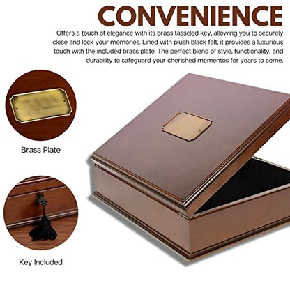 Romeo Memory Keepsake Box Organizer with Mahogany Wood Finish - Large Personal Storage Box with Locking Lid | Wooden Memory Box Gift for Anniversary, Wedding, Valentine, Birthday