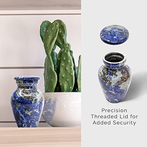 Set of 4 Elegant Marble Style Keepsake Urns – Metal Little Mini Urn for Human Ashes – Secure Screw Top – Small Personal Size – Blue Agate Finish - color: 4 Blue Agatha