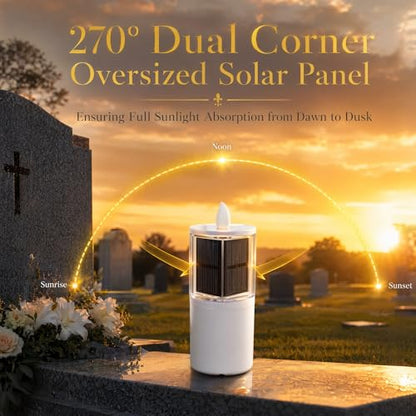 OURMEMEMO Solar Cemetery Candles 2 Pack for Double Headstone Waterproof | 2-pack solar grave candles for double headstones, auto on/off, IP65 waterproof memorial decor - size: 2
