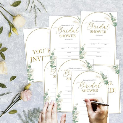 Bridal Shower Invitations, 25 Greenery Arch Invites with Envelopes for Bridal Shower Reception Engagement Party, Elegant Wedding Party Cards - B02 - style: Greenery Arch