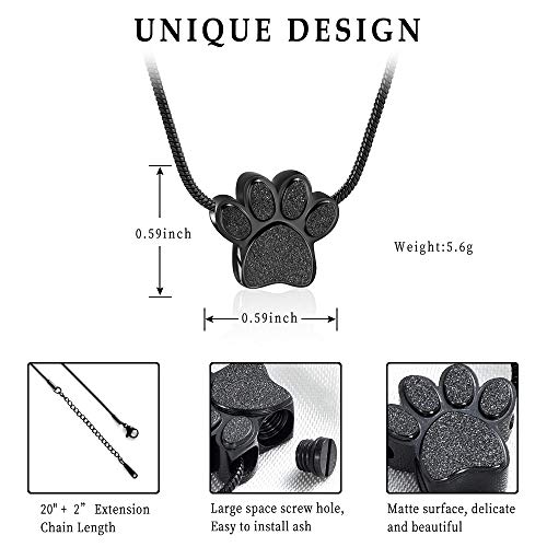 zeqingjw Pet Cremation Jewelry for Ashes Pendant Paw Print Pet Heart Urn Necklace Memorial Keepsake Jewelry for Pet/Dog's/Cat's Ashes - color: Paw Print-1-Black