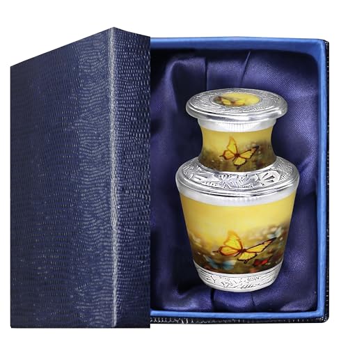 M MEILINXU Mini Urns for Human Ashes, Yellow Butterfly Small Keepsake Urn | Cremation Keepsake for Women and Men, Palm-Sized Memorial for Family Sharing, Gifting, Travel or Keeping a Token at Home - color: Yellow, size: Small / Keepsake