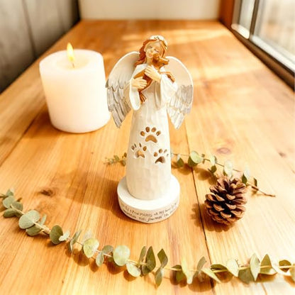 Pet Angel Statue with Candle Holder, Resin Pet Remembrance Decor, Dog and Cat Keepsake Figurine for Shelf, Table or Home Display