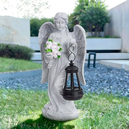 Solar Angel Garden Statue Outdoor Decor, 9 inches Angel Sculpture for Outside Patio Lawn Yard Art Gifts for Mom Grandma Women
