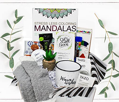 GET WELL SOON Gift basket for women CARE PACKAGE variety box w/snacks After Surgery or Injury Speedy Recovery, feel better soon gift, cancer, hospital w/Self Care Stress Relief Gift, Encouragement