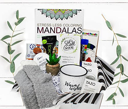 GET WELL SOON Gift basket for women CARE PACKAGE variety box w/snacks After Surgery or Injury Speedy Recovery, feel better soon gift, cancer, hospital w/Self Care Stress Relief Gift, Encouragement