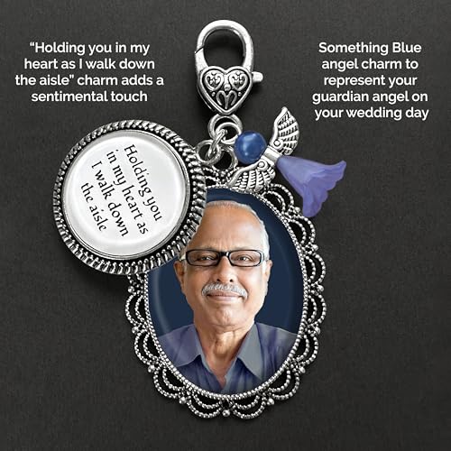 Something Blue Bouquet Charm for Wedding Memory Charm with DIY Photo Frame for Wedding Bouquet And Resizer