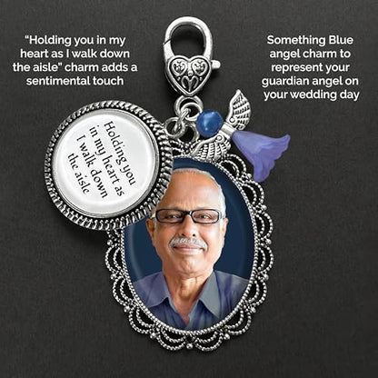 Something Blue Bouquet Charm for Wedding Memory Charm with DIY Photo Frame for Wedding Bouquet And Resizer
