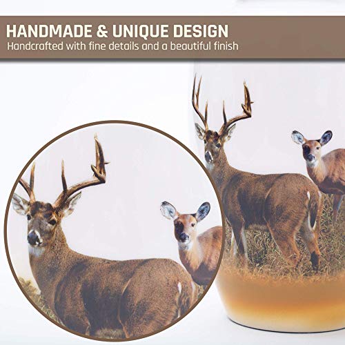 BOLD & DIVINE Hand Painted Deer Grazing Cremation Urn | Human Ashes Adult Memorial urn, Burial, Funeral Cremation Urns | 200 Cubic Inches (Large Adult Urn) with Unique Velvet Bag