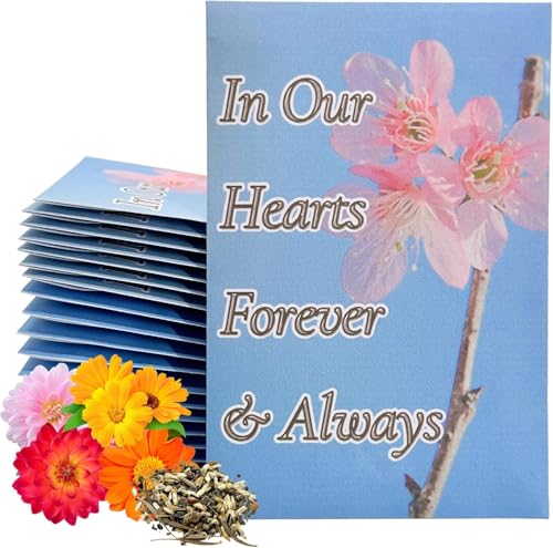 Wildflower Seed Packets in Loving Memory (Pack of 30) Funeral Gift Sympathy Remembrance Memorial Service Forget Me Not (Blue with Pink Flower) - color: Blue with Pink Flower