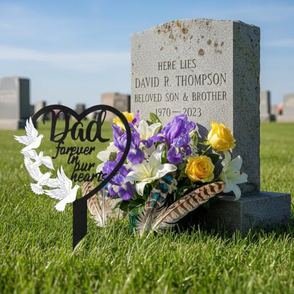BUoonyer Stake Graves Cemetery Decorations - Dad Metal Memorial Grave Markers, Father Heart Graveyard Sympathy Plaque, Dove Remembrance Graveside Burial Decor Sign for Outside Yard Garden - style: Dad