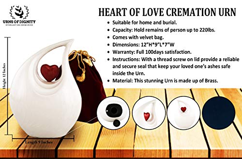 Heart of Love Cremation Urn for Human Ashes – Large Adult Funeral Urn, Decorative Memorial Urn, Metal Burial Urn for Loved One Ashes (Non-Customize, Adult)