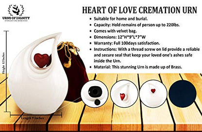 Heart of Love Cremation Urn for Human Ashes – Large Adult Funeral Urn, Decorative Memorial Urn, Metal Burial Urn for Loved One Ashes (Non-Customize, Adult)