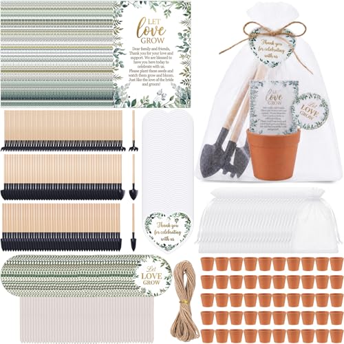 Amyhill 50 Sets Let Love Grow Wedding Favors for Guests Bulk | Eucalyptus Seed Packets, Mini Flower Pots, Gardening Tools, for Bridal Shower Wedding Party Gifts - color: Terracotta, size: Bridal