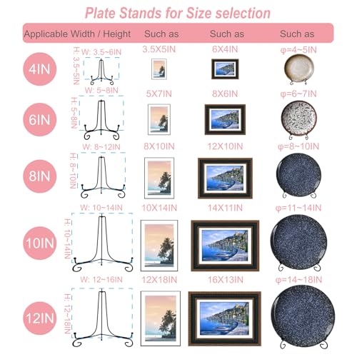 HENABLE 2PCS Premium Black Iron Plate Stands for Display 10 Inch, Decorative Solid Metal Plate Holders for Displaying, Mini Easel, Frame, Book, Card, Plaque, Bowl, Picture Stands for Display - size: 2PCS 10IN