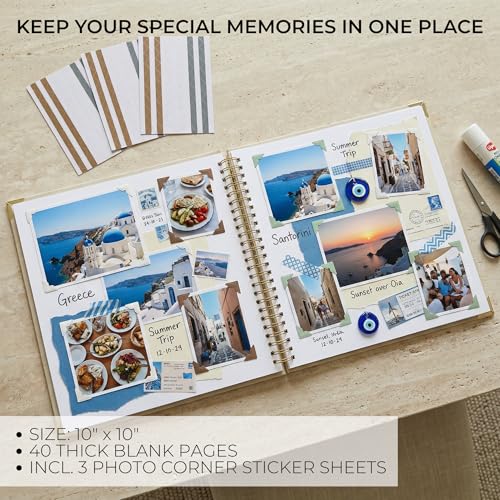 Beautiful Linen Scrapbook Photo Album 10"x10" - 40-Page Blank Guest Book | Perfect to Preserve Special Memories of Family, Weddings, Birthdays and Baby Showers - Timeless Keepsake for Every Home - color: Beige