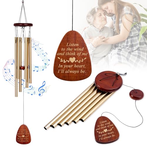 Wind Chimes for Outside, 28" Sympathy Memorial Wooden Wind Chimes for Loss of Loved One Mother Father, Pet Sympathy Gift Suitable for Outdoor, Garden, Patio Decoration Home Decor,Gold