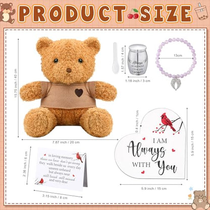 Kenning Cremation Keepsake Urn for Ashes Set, Memorial Bear with Mini Urn & Spoon, Acrylic Heart Memorial Plaque, Angel Wing Bracelet, Sympathy Bereavement Gift for Loss of Loved One or Pet (Brown) - size: Brown