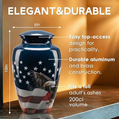 Emvency Urn for Ashes, Metal Alloy, 10" H x 6" W, American Flag - color: Flag