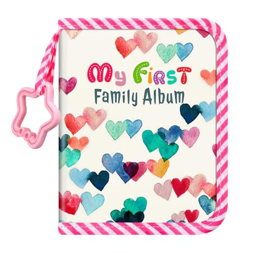 Fintie Baby Photo Album 4x6 Inch, 18 Photos My First Family Soft Album Book | For Newborn/Toddlers/Kids/Baby Shower Memory Birthday Gifts, Family Tree, First Year Milestones Keepsake, Raining Hearts - color: Raining Hearts