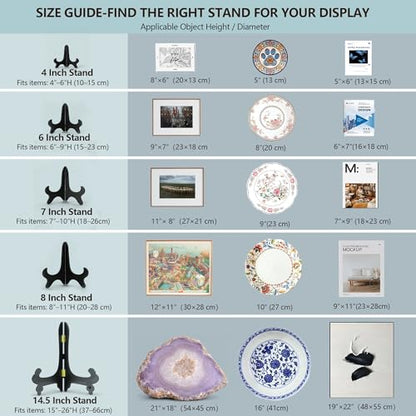Artliving Black 8" Wood-Like Plastic Easels Plate Display Stands Picture Frame Stand Holder-Set of 4 - size: 8 inch