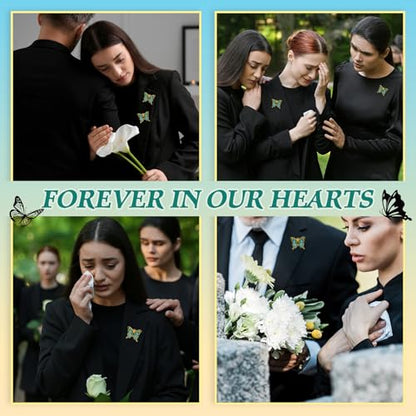 60 Sets Funeral Favors for Guests Butterfly Enamel Lapel Pins with Prayer Poem Memorial Cards Celebration of Life Gifts - color: Green, style: Classic