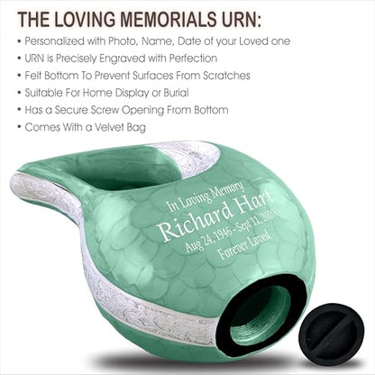 Personalized Photo & Text Green Teardrop Cremation Urns for Adult Ashes Male Female - 156 Lbs Burial Urns for Human Ashes - Handcrafted Funeral Decorative Urn for Adult with Velvet Bag - size: 156 Lbs Adult Urn