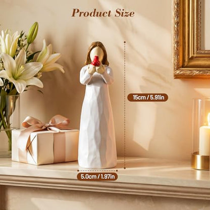 Emibele Angel Red Cardinal Figurine Memorial Gifts for Loss of Loved One | Hand-Painted Resin Sculpted Figure Cardinal, Sympathy Angel Figurines Statues Decor, Light White bereavement Gift - style: Angel Red Cardinal