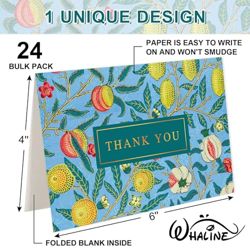Whaline 24 Pack Lemon Floral Thank You Cards with Envelopes Stickers Blue Green Vintage Flower Greeting Cards Blank Note Card for Birthday Baby Shower Party Invitation Supplies, 4 x 6 Inch - style: Vintage Lemon