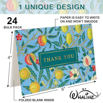 Whaline 24 Pack Lemon Floral Thank You Cards with Envelopes Stickers Blue Green Vintage Flower Greeting Cards Blank Note Card for Birthday Baby Shower Party Invitation Supplies, 4 x 6 Inch - style: Vintage Lemon
