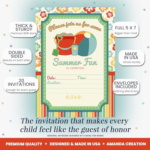 Beach Summer Fun Birthday Party Fill in Invitations set of 20 with envelopes by AmandaCreation - style: Beach Summer Fun