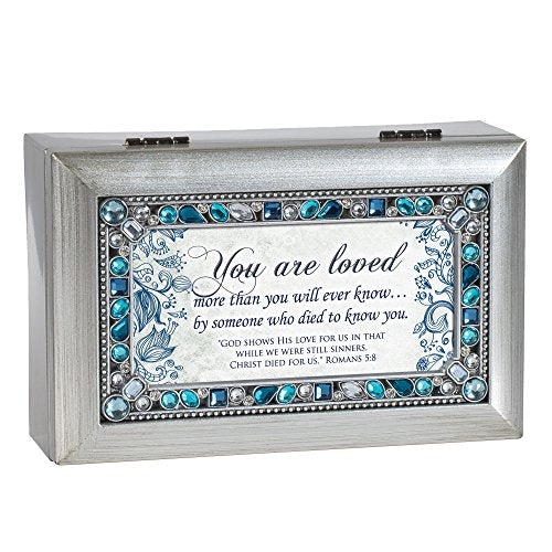 Cottage Garden Loved By Someone Who Died for Us Brushed Silvertone Jewelry Music Box Plays How Great Thou Art