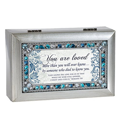 Cottage Garden Loved By Someone Who Died for Us Brushed Silvertone Jewelry Music Box Plays How Great Thou Art