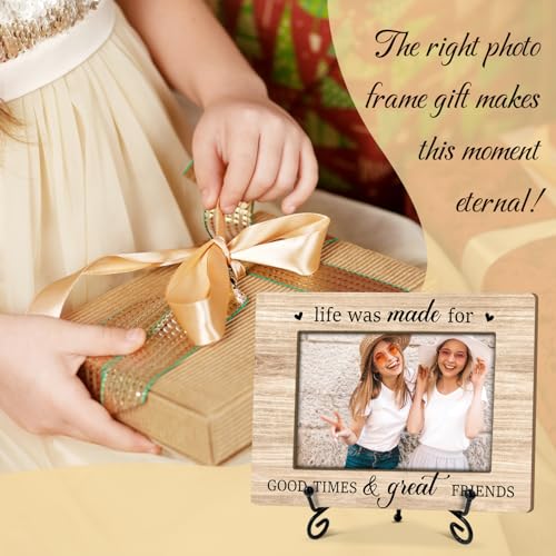 Utaqer Friend Picture Frame, Life Was Made For Good Times Great Friends, Picture Gifts For Women Men Bestie, Wooden Picture Frame For Birthday Party Keepsake Holiday, 4X6 Photo Frame With Stand -48 - color: Friend