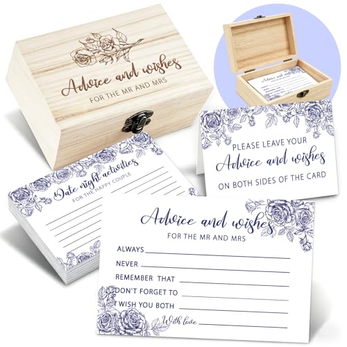 Advice And Wishes For The Mr And Mrs, 50 Pcs Wedding Advice Cards - color: Blue Flower