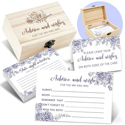 Advice And Wishes For The Mr And Mrs, 50 Pcs Wedding Advice Cards - color: Blue Flower