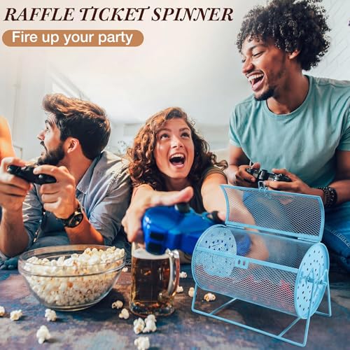Teenyyou Raffle Drum Holds 600 Tickets, Metal Ticket Wheel Spinner with Stand, Raffle Tickets Cage for Games Events, Parties, School Drawings(Integrated Rotary,Blue,7.09" X 4.72", Small) - color: Blue, size: 7.09" X 4.72", Small, style: Integrated Rotary