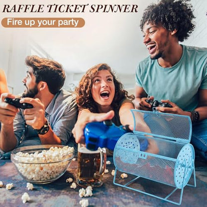 Teenyyou Raffle Drum Holds 600 Tickets, Metal Ticket Wheel Spinner with Stand, Raffle Tickets Cage for Games Events, Parties, School Drawings(Integrated Rotary,Blue,7.09" X 4.72", Small) - color: Blue, size: 7.09" X 4.72", Small, style: Integrated Rotary