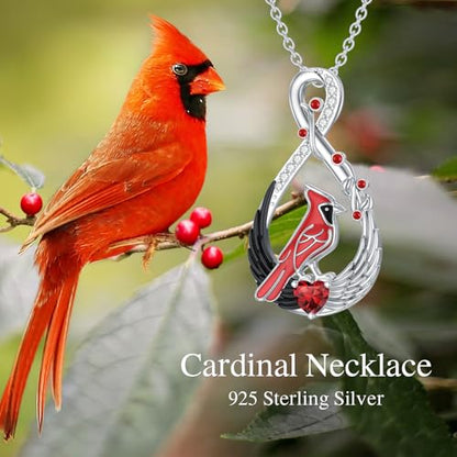 Dove/Hummingbird/Red Cardinal/Dragonfly/Butterfly Necklace 925 Sterling Silver Turquoise/Opal/MoonStone/Crystal/Malachite Bird Necklace Dove Pendant Jewelry for Women Men - color: 2.Cardinal
