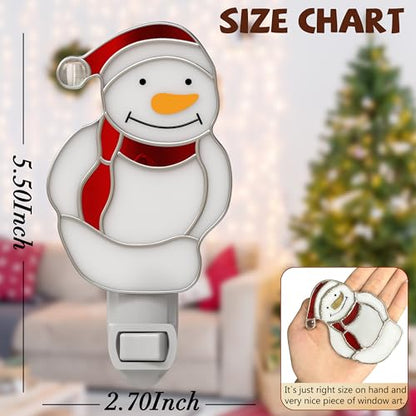 Stained Glass Christmas Snowmen Night Lights Plug in Wall for Home - color: White Snowmen