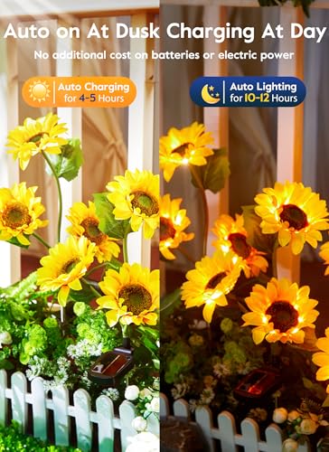 Brightown Solar Garden Lights, 4 Pack Sunflowers Flower Lights Waterproof - color: Sunflowers