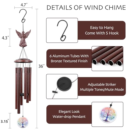 Aluminium Memorial Wind Chimes36 to Outdoor/Indoor Decoration, Classic Sympathy Gift for Bereavement, Loss of Loved One to Bring Comfort & Atmospher (Angel+Tree of Life)