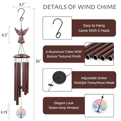 Aluminium Memorial Wind Chimes36 to Outdoor/Indoor Decoration, Classic Sympathy Gift for Bereavement, Loss of Loved One to Bring Comfort & Atmospher (Angel+Tree of Life)