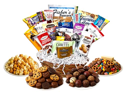 Handcrafted Gift Basket with Chocolates, Cookies, Snacks & Candy. Perfect for Birthdays, Sympathy, Holidays, Clients & Thank You Gifts (Standard: $64.99, Sympathy) - size: Standard: $64.99