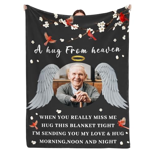 Ships Next Day, Custom Memorial Blanket with Picture and Text - Printed in USA,Personalized Blankets for Loss Loved Ones,Customized Blanket for Loss of Dad Mom,In Loving Memory Gifts with Photos - color: Style 5, size: 50*60 inch
